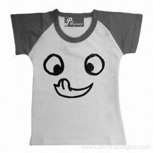 Korea children t-shirts, face printed kid, o-neck design
